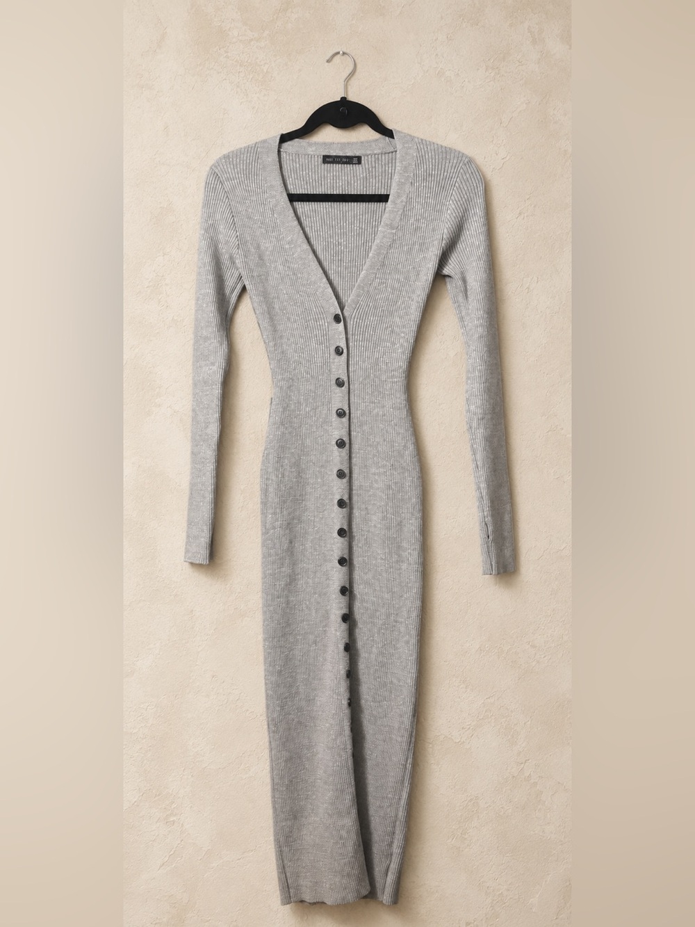 Mad For Love Gray Ribbed Button Front Maxi Sweater Dress M Quiet Luxury
